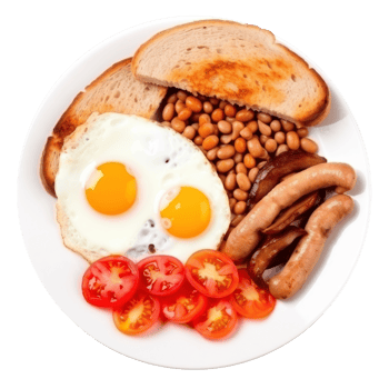 English breakfast with eggs, bacon and beans png