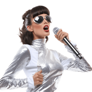 Model girl with microphone isolated png