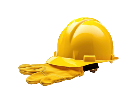 A yellow hardhat and glove isolated png