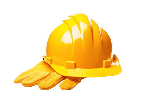 A yellow hardhat and glove isolated png