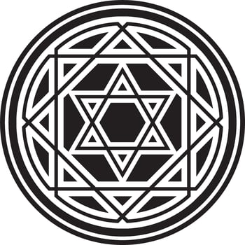 Vector round black monochrome jewish national ornament. Star of David. Semitic folk circle, pattern. Israeli ethnic sign, ring