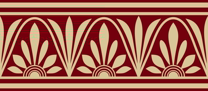 Vector gold and red seamless classical Greek meander ornament. Pattern of ancient Greece. Border, frame of the Roman Empire..