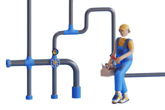 3D rendering of a guy plumber. Plumber holding a plumbing wrench.  Tube and Pipe Line Fixing png