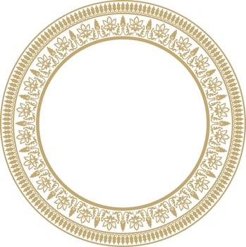 Vector round golden Indian national ornament. Ethnic plant circle, border. Frame, flower ring. Poppies and leaves