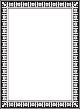 Vector square monochrome black Indian national ornament. Ethnic plant border. Flowers frame. Poppies and leaves