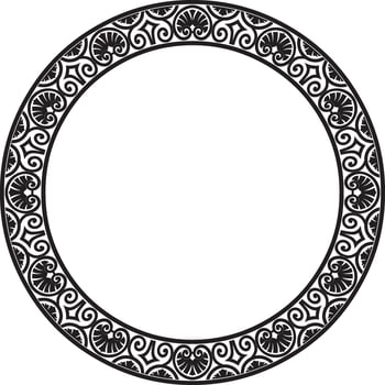 Vector monochrome black round classic renaissance ornament. Circle, ring european border, revival style frame