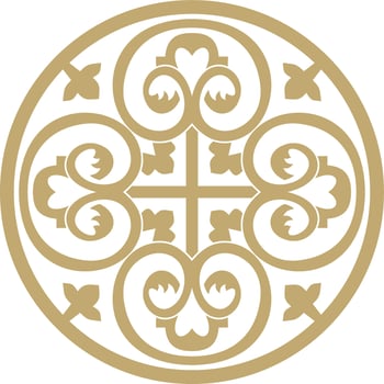 Vector golden round ancient Byzantine ornament. Classical circle of the Eastern Roman Empire, Greece. Pattern motifs of Constantinople