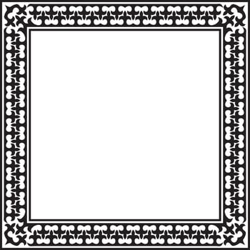 Vector black monochrome square Kazakh national ornament. Ethnic pattern of the peoples of the Great Steppe, .Mongols, Kyrgyz, Kalmyks, Buryats. Square frame border
