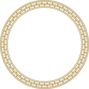 Vector golden round Kazakh national ornament. Ethnic pattern of the peoples of the Great Steppe, Mongols, Kyrgyz, Kalmyks, .Buryats. circle, frame border