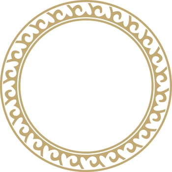 Vector golden round Kazakh national ornament. Ethnic pattern of the peoples of the Great Steppe, Mongols, Kyrgyz, Kalmyks, .Buryats. circle, frame border