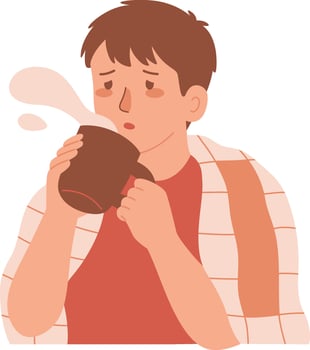 Young Man Drinking Coffee, Male Character Having Hot Drink Cartoon Style Vector Illustration