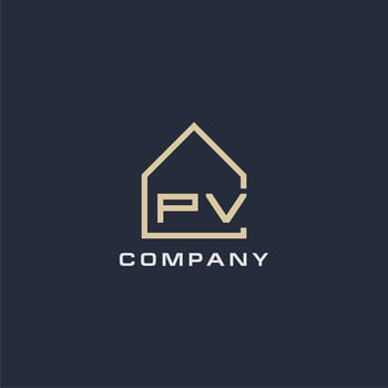 Initial letter PV real estate logo with simple roof style design ideas vector