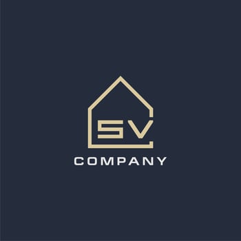 Initial letter SV real estate logo with simple roof style design ideas vector