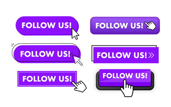 Set of Follow us button. Hand pointer clicking. Follow us web buttons vector