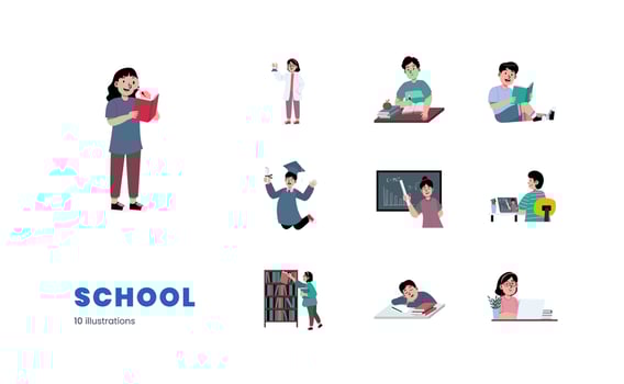 Cartoon cute Set of Education with various activity at school collage university illustration vector
