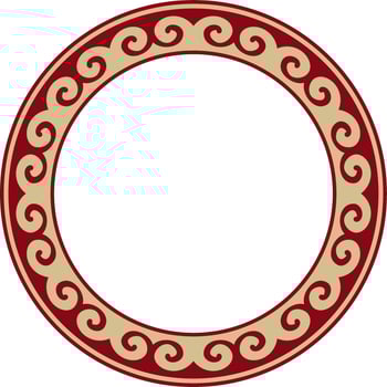 Vector red and gold round Kazakh national ornament. Ethnic pattern of the peoples of the Great Steppe, Mongols, Kyrgyz, Kalmyks, Buryats. circle, frame border