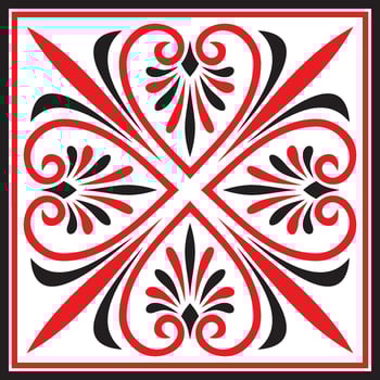 Vector red and black colored square ornament of ancient Greece. Classic tile pattern of the Roman Empire.