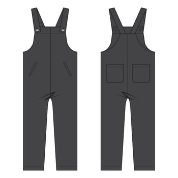 All in one jumpsuit dungaree vector illustration template front and back views