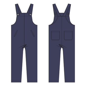 All in one jumpsuit dungaree vector illustration template front and back views