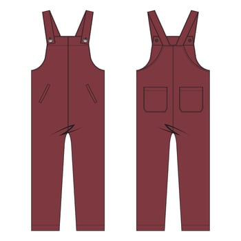 All in one jumpsuit dungaree vector illustration template front and back views
