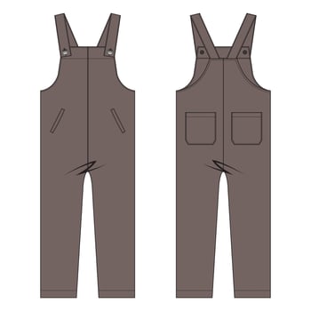 All in one jumpsuit dungaree vector illustration template front and back views