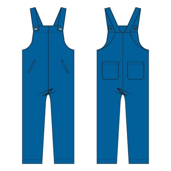 All in one jumpsuit dungaree vector illustration template front and back views