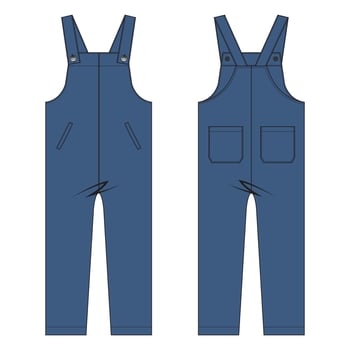 All in one jumpsuit dungaree vector illustration template front and back views