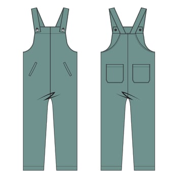 All in one jumpsuit dungaree vector illustration template front and back views