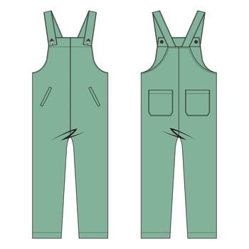 All in one jumpsuit dungaree vector illustration template front and back views