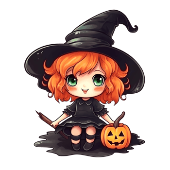 halloween cute witch cartoon character style generative AI. png
