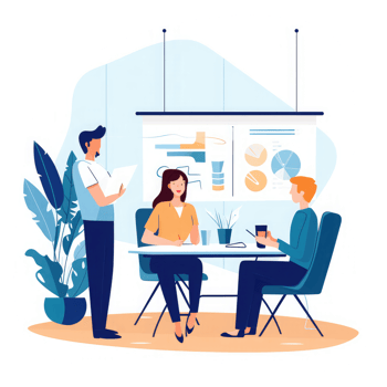 business people are planning marketing strategy discussing over new business project at office . AI Generated png