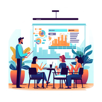 meeting with manager presenting charts in conference room to the team . AI Generated png