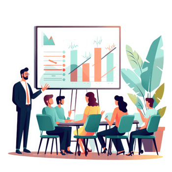 meeting with manager presenting charts in conference room to the team . AI Generated png