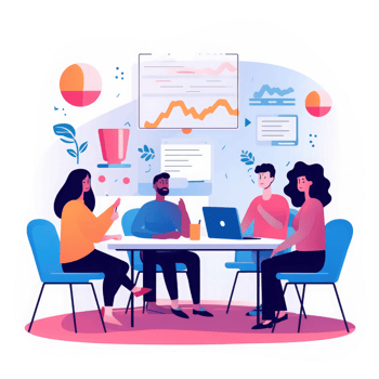 work team is in a meeting to improve marketing strategy . AI Generated png