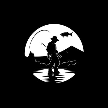 Fishing - Black and White Isolated Icon - Vector illustration