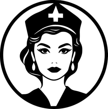 Nurse, Black and White Vector illustration