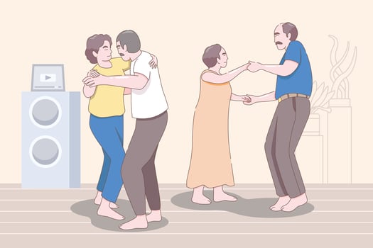 happy elderly couple dancing together, Concept of long and happy love and marriage. Vector illustration