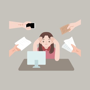 woman stressed with overwork vector flat
