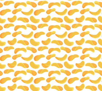 Flying and falling crispy wavy potato chips. Vector background with realistic ripple chips pieces, 3d crunchy snack. Delicious food, crisp meal promotion with yellow potato slices motion