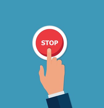 Businessman hand pressing stop button, just get stop concept vector