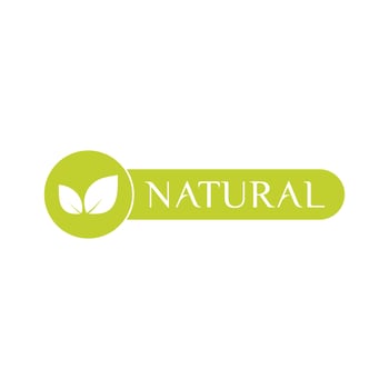 100 percent natural stiker, label, badge. Ecology icon. Stamp template for organic and eco friendly products with leaves. Vector illustration isolated on white background