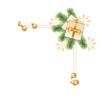 christmas corner  decoration with christmas ball,pine branch and snow flex png