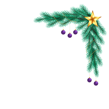 christmas corner  decoration with christmas ball,pine branch and snow flex png