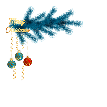 christmas corner  decoration with christmas ball,pine branch and snow flex png