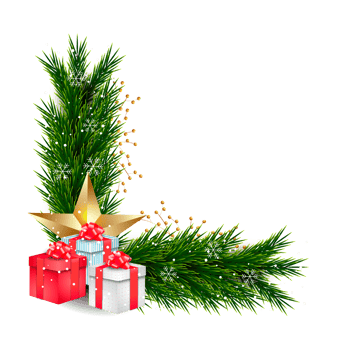 christmas corner  decoration with christmas ball,pine branch and snow flex png