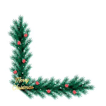 christmas corner  decoration with christmas ball,pine branch and snow flex png