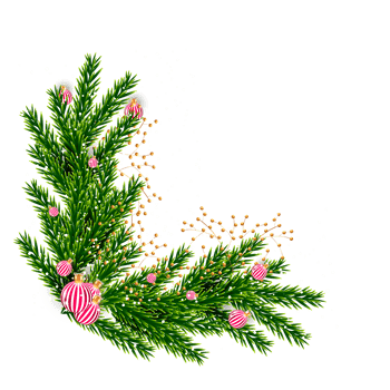 christmas corner  decoration with christmas ball,pine branch and snow flex png