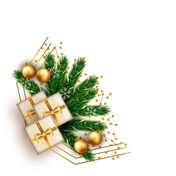 christmas corner  decoration with christmas ball,pine branch and snow flex png