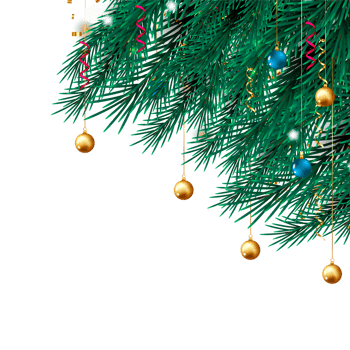 christmas corner  decoration with christmas ball,pine branch and snow flex png