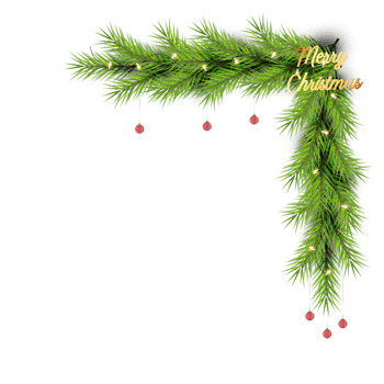 christmas corner  decoration with christmas ball,pine branch and snow flex png